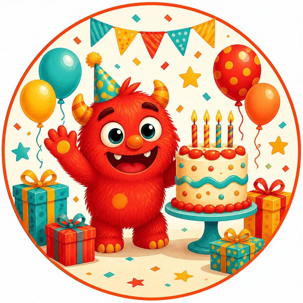 Little Red Monster Birthday Cupcake Toppers
