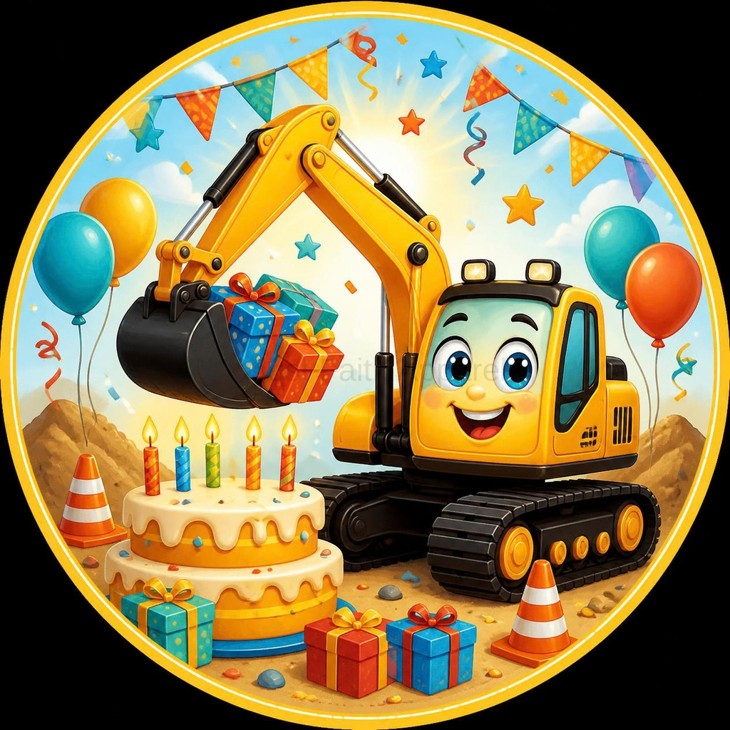 Construction Excavator Birthday Cupcake Toppers