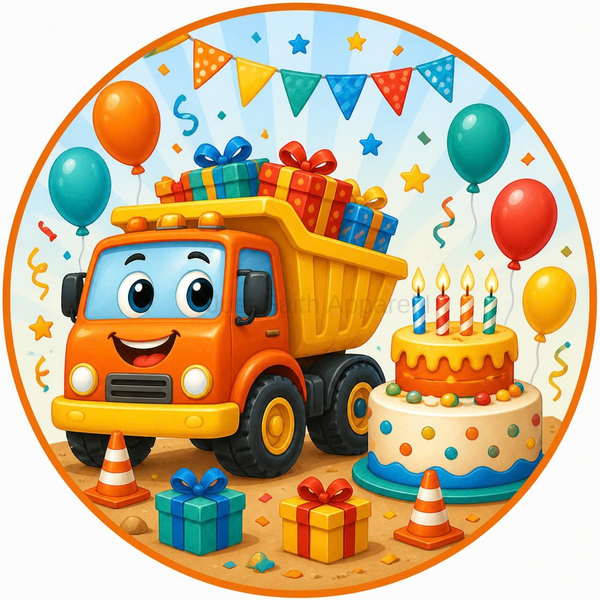 Construction Dump Truck Birthday Cupcake Toppers
