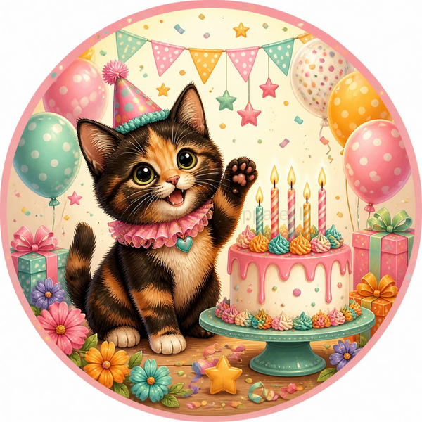 Cute Kitten Birthday Cupcake Toppers