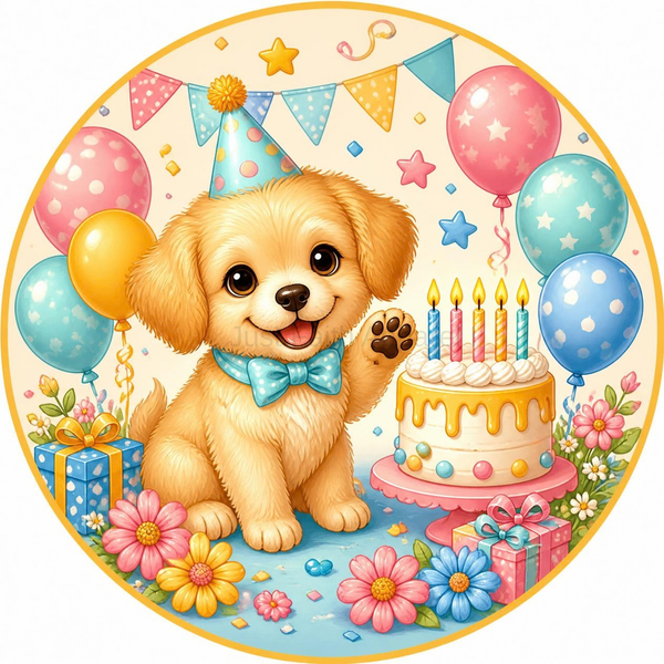 Cute Puppy Birthday Cupcake Toppers