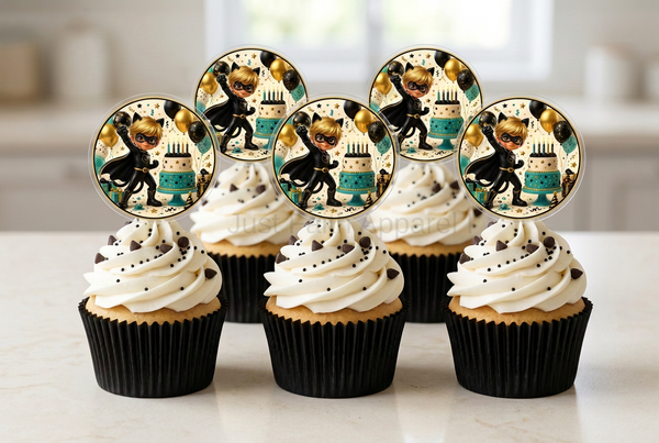 Cupcake mockup with blonde hair on the boy in each acrylic topper