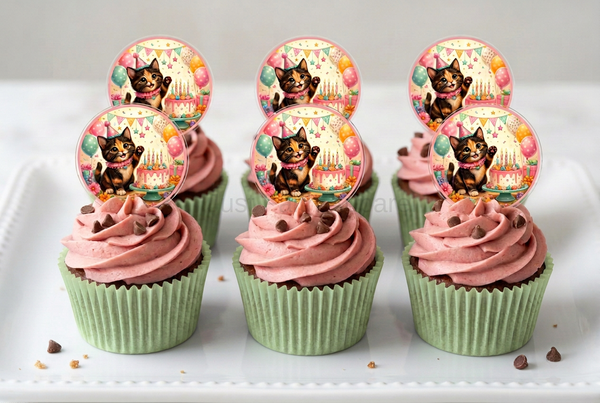 Cute Kitten Birthday Cupcake Toppers