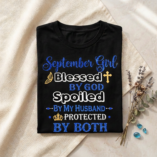 September Girl folded mockup with corrected sapphire-blue lettering