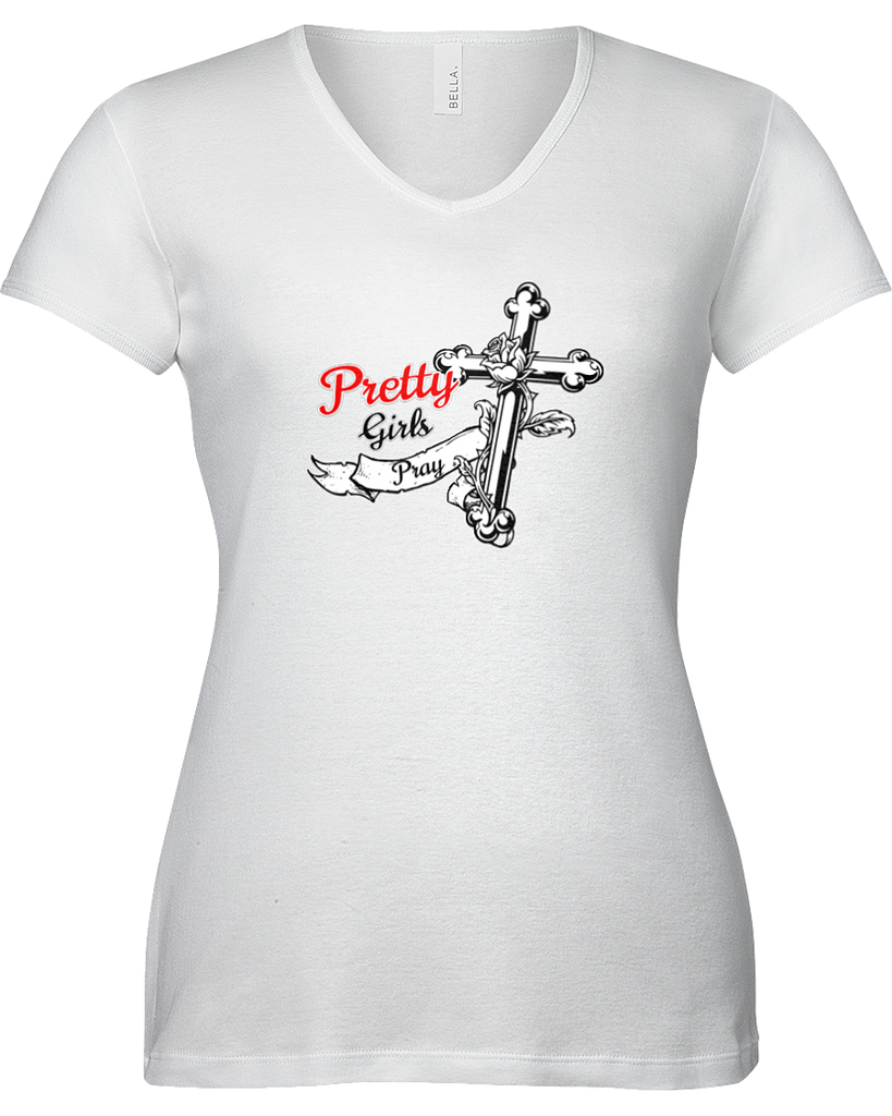 Pretty Girls Pray Ladies V-Neck T-Shirt